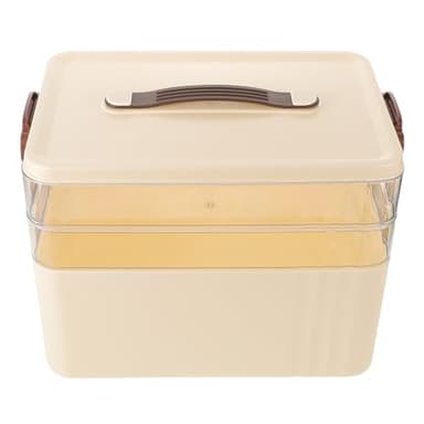 ULTECHNOVO Boîte à Remède en Plastique 3 Niveaux Crème avec Poignée – Grosse Capacité Multifonction pour Rangement Pharmacie à Domicile, Bureau ou Voyage, Compartiments Transparents