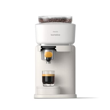 Philips Baristina Machine à expresso - Un véritable expresso, en toute simplicité - Compacte - 16 bars de pression - Broyeur intégré - Machine blanche avec porte-filtre jaune (BAR300/03)