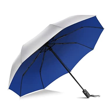 ZOMAKE Soleil Parapluie Automatique Pliant,UPF 50+ Ombrelle anti UV,Compact Umbrella Solide anti Tempête,Petit Parapluies avec Revêtement Argenté de Voyage pour Homme et Femme(Argent Bleu)