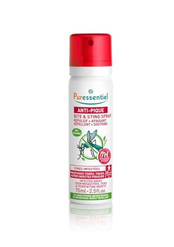 Puressentiel - Anti-pique - Spray Répulsif Apaisant anti-moustiques et tiques - Corps et visage - Zone infestée tempérée et tropicale - Formule naturelle - Efficacité 7H - 75 ml