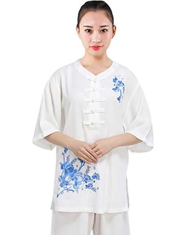 Daoba 2 Pièces Tenue de Tai Chi légère Manches Courtes + Pantalons Femme Été Ensemble Costume Lâche Arts Martiaux Qi Gong Vêtements
