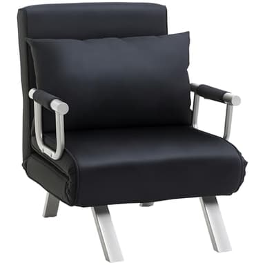 HOMCOM Fauteuil chauffeuse canapé-lit Convertible 1 Place déhoussable Grand Confort Coussin Pieds accoudoirs métal suède Noir