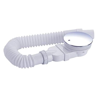 IMPTS Bonde de douche 90 mm, extra plat, trou de vidange pour bac de douche, siphon avec système anti-odeurs, tamis à cheveux, tuyau flexible, couvercle chromé