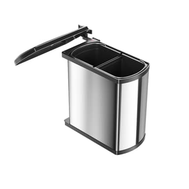 Poubelle de cuisine encastrable sous évier 2 bacs 16L Hailo AS Duo - Inox/Noir