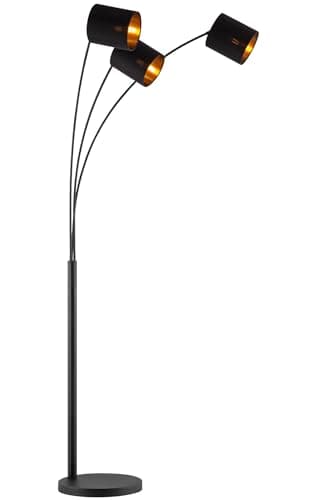 Home Sweet Home lampe à arc moderne | Lampadaire noir et doré avec abat-jour | Hauteur 190cm | Avec 3 ampoules LED E27 9W 2700K | Lampadaire de salon industriel