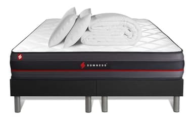 Pack Matelas Regen 200x200 + Double sommiers Noir 100x200 + Couette + 2 oreillers | Epaisseur : 24 cm | Confort : Ferme