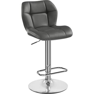 Yaheetech Tabouret de Bar réglable en Hauteur - Pivotant à 360° - avec Dossier et Repose-Pieds - en Cuir synthétique - Hauteur d'assise : 62 à 84,5 cm - pour Cuisine, Salle à Manger, Bar - Gris