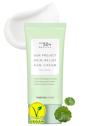 THANKYOU FARMER Sun Project Skin Relief Sun Cream SPF50+ PA++++(50ml) - Crème solaire visage non comédogène pour peau sensible, crème solaire visage coréenne, Centella Asiana Extraits