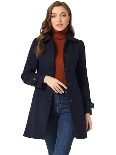 Allegra K Manteau D'Hiver Femme Caban Mi-Long à Col Revers Trench Coat Boutonné Chic Et Élégant Bleu Marine XS