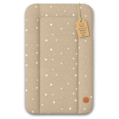 Matelas a langer bebe 70x50 cm - table à langer pour bébé avec plan, tapis imperméable facile à nettoyer à poser sur une machine à laver ou une commode Hemnes ou Malm Beige avec étoiles blanches