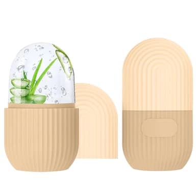 FLOWERUN Lot de 2 Ice Roller, Glaçon Visage Réutilisable en Silicone, Outil de Massage Glacé pour le Visage, Réduction des Pores et des Cernes, Pour Soins Beauté Maison (Rayures Beiges)