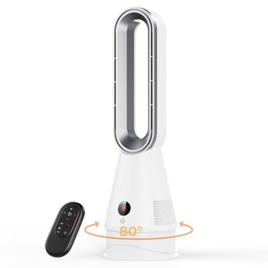 Chauffage Ventilateur Tour sans Pales - Fonctions Chaud Froid,1600W Chauffage d'Appoint avec Télécommande,Minuterie 9H,Oscillation à 80°,3 Modes Heater,8 Vitesses,Protection contre Basculement