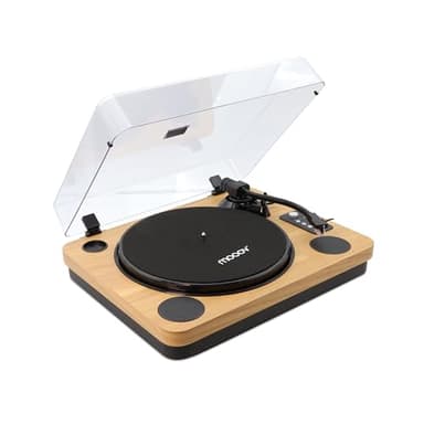 MOOOV 477361 Platine Vinyle Bluetooth avec Couvercle de Protection, Haut-parleurs Intégrés, Tourne Disque avec Enregistrement USB, Compatible 33/45/78 Tours, Sortie RCA, Effet Bois