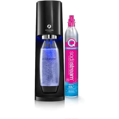 SodaStream E-TERRA Machine à Eau Pétillante et Soda Électrique | Pack 1 Bouteille 1L Compatible Lave-Vaisselle + 1 Recharge de Gaz 60L à Clipser | Noire