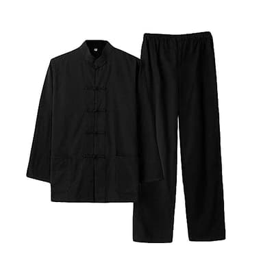 G-LIKE Costume Homme Chinois Arts Martiaux Traditionnels Kung Fu Tai Chi Tangzhuang Classique Manches Longues Chemise Pantalon Uniforme d'Entraînement Ensemble de Survêtement, Noir , L