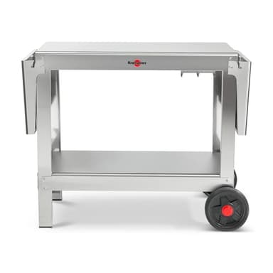 Krampouz Chariot Extérieur Plein AIR pour Plancha ou BBQ - Desserte en Acier Inoxydable - 2 Grands Plateaux - 2 Grandes Roues - 2 Tablettes Rabattables avec Crochets pour Accessoires - Réf KHEA05
