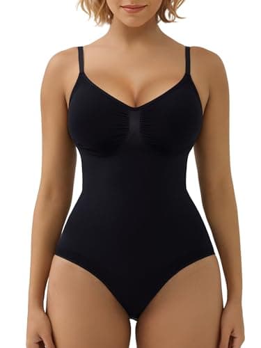 SHAPERX Body Gainant Femme Gaine Amincissant Ventre Plat Sculptant Minceur Shapewear Invisible Bodysuit Top, UK-SZ5213-Black-L/XL