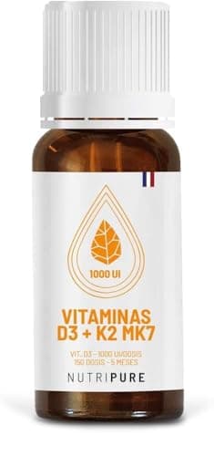 Nutripure | Complément Vitamine D | Avec Huile d'Olive Bio | 100% Pure et Naturel | Végétarien | Booste le Système Immunitaire | Vitamine D3 + K2 MK7| Santé des Os et des Muscles | 5 Mois