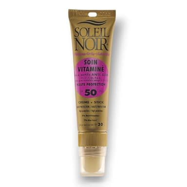 Soleil Noir - Combi 2-en-1, Crème Solaire SPF 50 Haute Protection UVA et UVB (20 ml) + 1 Stick à Lèvres SPF 30 (2 g) - Peaux Très Claires - Fabrication Française