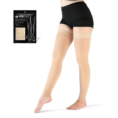 VARCOH - Bas de Contention Sans Pied 20-30 mmHg Pour Cuisses,bas de Contention Femme Soulagement et Soutien de Haute Qualité pour vos Jambes, Beige, taille L