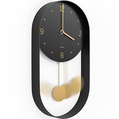 Driini Horloge Murale Moderne à Pendule – Cadre décoratif et Unique en métal, Cadran de 20,3 cm – Contemporaine et Minimaliste, Fonctionnement Silencieux sur Piles – Comprend Un Pendule Noir et doré