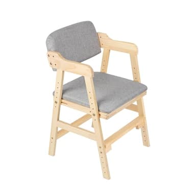 Chaise Haute Bébé en Bois, 6 Hauteurs Réglables Stable Chaise Supporte 90KG pour Enfants et Adultes, Chaise Haute Evolutive avec Coussin d'Assise, Assise et Repose-pieds Réglables (Gris)