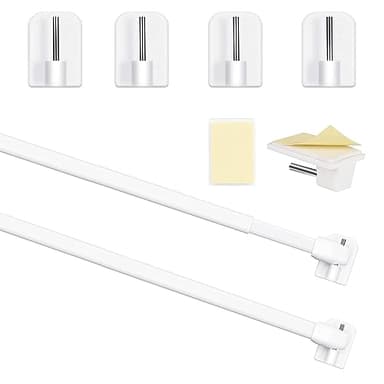 Honeyes Barres de Vitrage Extensible Tringle Sans Percage Réglable Tringle a Rideau pour Fenetre Pvc pour rideaux en Maille et de Crochets Rideau Adhésive,Blanc (2PCS 40-70CM)