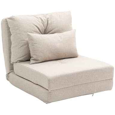 HOMCOM Fauteuil Convertible 1 Place Fauteuil Paresseux lit chauffeuse 1 Place - Coussin Inclus, Dossier réglable - Salon, Charge 120 kg, Tissu Lin Beige