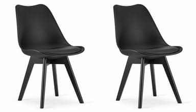 NMK HOME Lot de 2 chaises de Salle à Manger Noires – Assises rembourrées en Plastique avec revêtement en Similicuir et Pieds Noirs, Alliance de Confort et de stabilité