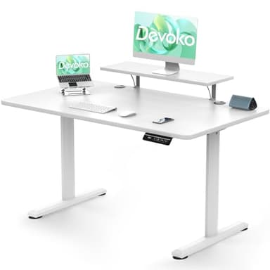 Devoko Bureau Assis Debout 120x60cm avec Support de Moniteur Bureau Réglable en Hauteur Électrique avec 2 Hauteurs de Mémoire pour Travailler (Blanc-a, 120 × 60 cm)