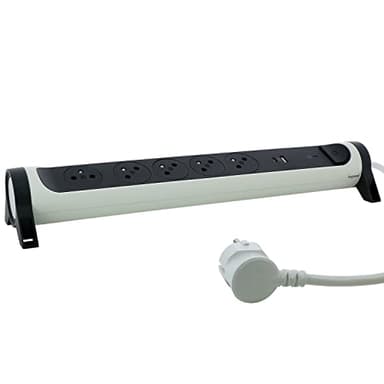 LEGRAND - Multiprise Rotative Avec Interrupteur à Voyant LED et Protection Parafoudre - 5 Prises Surface avec Terre + Prise USB-C + Prise USB-A - Cordon 1,5m - Blanc et Gris Foncé