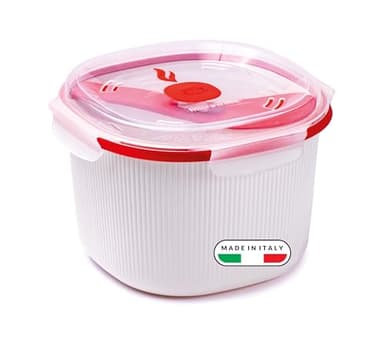 Snips - Cuiseur de Riz Micro Onde, Céréales, Couscous Cuit Vapeur, Rice Cooker 2,70L avec Plateau Amidon et Spatule - Boîtes Alimentaires Micro Ondes avec Couvercle Blanc, 20x20,5x14,50, Made in Italy