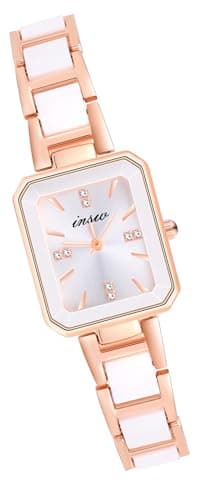 MICGIGI Montre à quartz pour femme - En céramique blanche - Rectangulaire - Cadran simple - Montre analogique avec bracelet en alliage, Rectangulaire, minimaliste