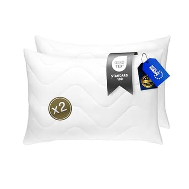 FAM' Home de Luxe Coussin 50x70 Lot de 2 - Garnissage volumétrique (720g) - Blancs ergonomiques - Entretien Facile - Lavable Jusqu’à 95 °C - Moelleux Oreiller 50x70 Hypoallergéniques - Anti acarien
