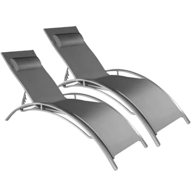 TecTake® Set de 2 Chaise Longue Bain de Soleil Jardin Exterieur avec Appuie-tête Chaise Longue inclinable Sun Lounger Transat de Plage Relax Camping Salon de Jardin Exterieur - Gris