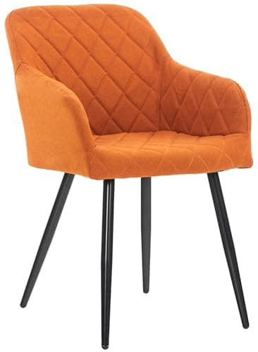 CLP Chaise De Salle A Manger Shila en Tissu Ou VeloursI Chaise Retro avec Accoudoirs I Piètement en Métal Noir, Couleur:Orange, Matériel:Tissu