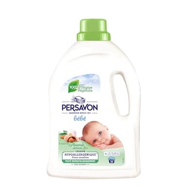 Persavon - Lessive Bébé, à l'Extrait d'Amande Douce BIO, Hypoallergénique, Peaux Sensibles, Sans Colorant, 33 Lavages - 1500 ml