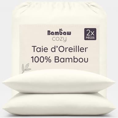 Bambaw Taie Oreiller 65x65 Bambou, Lot de 2, Taie d'oreiller Anti Transpiration et Antibactérienne, Drap Bambou Rafraichissant, Anti Acariens Literie, Drap Fraicheur et Thermorégulateur (Ivoire)