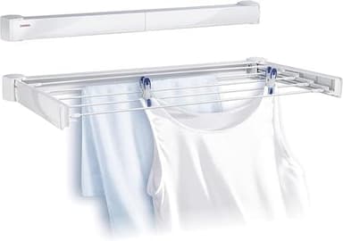 Leifheit Séchoir mural Telegant 30 Protect, sèche Linge dépliable avec 5 Barres de 60 cm, étendoir à linge robuste pour intérieur et extérieur, longueur d'étendage de 3 mètres
