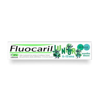 FLUOCARIL - Dentifrice Junior 6-13 ans Anti-Caries Bi-fluoré 145mg - Arôme/Goût Menthe Douce - Aide à prévenir les caries et renforce l'émail des premières dents définitives (tube 75 ml)