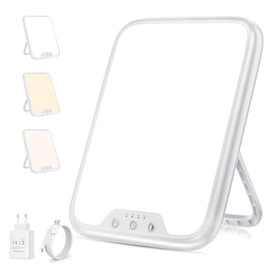 VTHW Lampe de luminothérapie, 10000 Lux Lampe de Photothérapie avec Fonction Mémoire & 4 Minuteur, 3 Température de Couleur Lampe de Jour Luminosité Réglable en Continu Pour Bureau/Maison