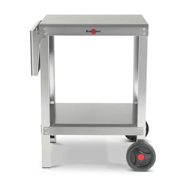 Krampouz Chariot Extérieur Plein AIR Compact pour Plancha ou BBQ - Desserte en Acier Inoxydable - 2 Plateaux - 2 Grandes Roues - 1 Tablette Rabattable Latérale - Réf KHEC01