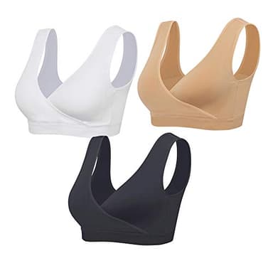 Lemef Lot de 3 Soutiens-Gorge d'allaitement sans Armatures - Noir/Beige/Blanc- M