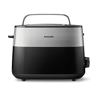 Philips Grille-pain - 2 Fentes, 8 Réglages, Réchauffe-Viennoiseries, Décongélation, Arrêt Automatique, Noir/Argent (HD2516/90)