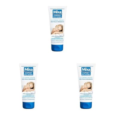 Mixa Expert Peau Sensible la Crème Visage des Peaux Sensibles à l'Huile d'Amande Douce et Vitamine E, 100ml (Lot de 3)