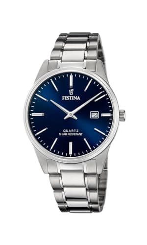Festina Montre Homme Analogique en Acier Inoxydable 316L Argenté - Mouvement Quartz - Calendrier - Verre Minéral Haute Résistance - Étanche 5 ATM F20511/3