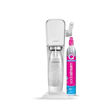 SodaStream Art Machine à Eau Pétillante et Soda, Pack 1 Bouteille 1L Finition Acier Inoxydable Compatible Lave-Vaisselle et 1 Recharge de Gaz 60L à Clipser, Blanche