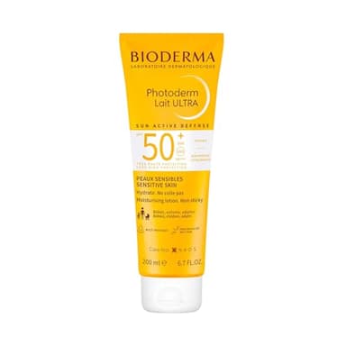 BIODERMA Photoderm Lait Ultra SPF50+ Crème solaire très haute protection - Résiste à l’eau, au sable et à la transpiration - Peaux sensibles - Recommandé par des dermatologues - Tube 200 ml