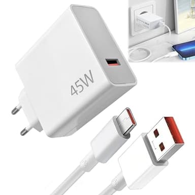 45W Chargeur Rapide USB,Chargeur 45W avec Câble USB C 1M,pour Xiaomi Pad 6 5 Redmi Note 14 13 12S 12 POCO Pad M6 Mi 10T Pro Lite