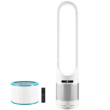 VEVOR Ventilateur Colonne, 1050 mm, Ventilateur Tour de Sol sans Pales Oscillant 80° 4,7 m/s, Vitesses Réglables, Minuterie 8 h, Télécommande, Filtre HEPA, Refroidissement pour Chambre, Bureau, Maison
